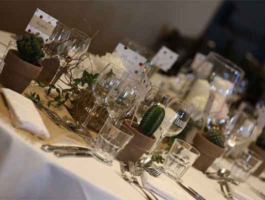 Table décorée de verres, couverts et plantes